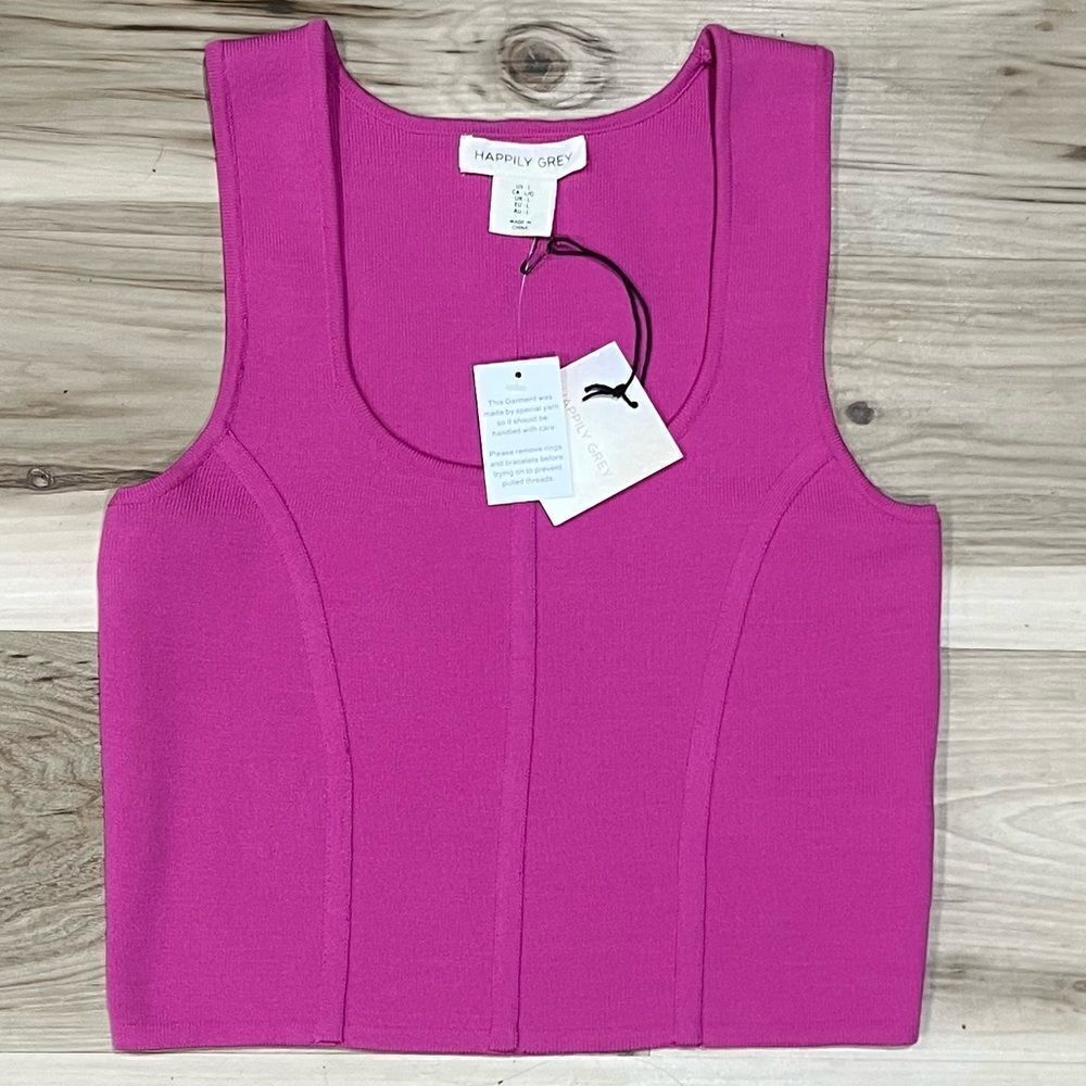NEW Happily Grey Pink Cropped Tank Top Women’s Large